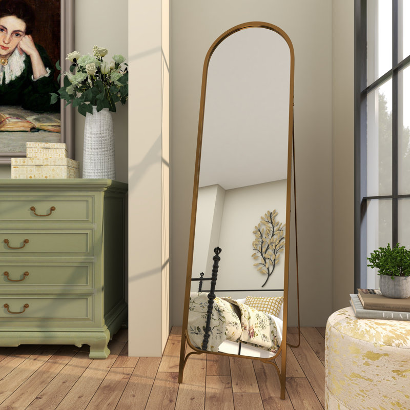 Novogratz Metal Arched Freestanding Foldable Gold Floor Mirror
